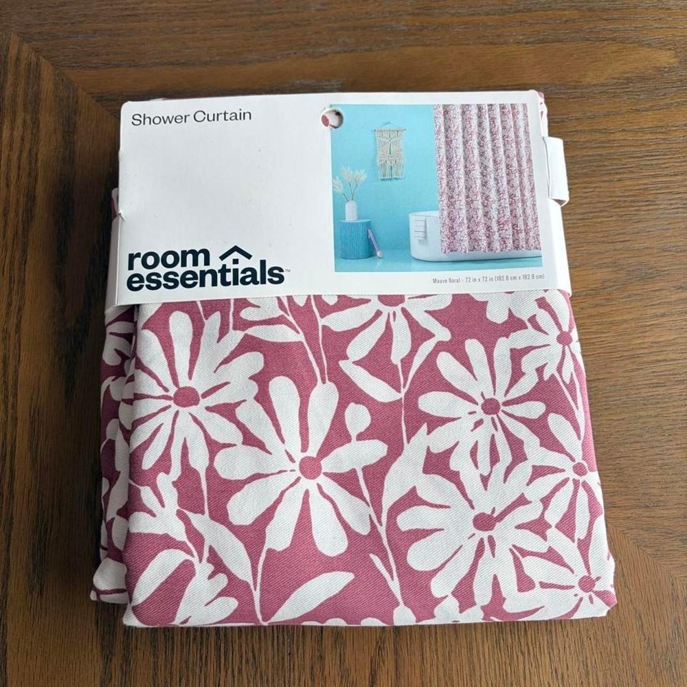 Room Essentials Mauve Floral Shower Curtain 72x72 Pink White Daisy Print New